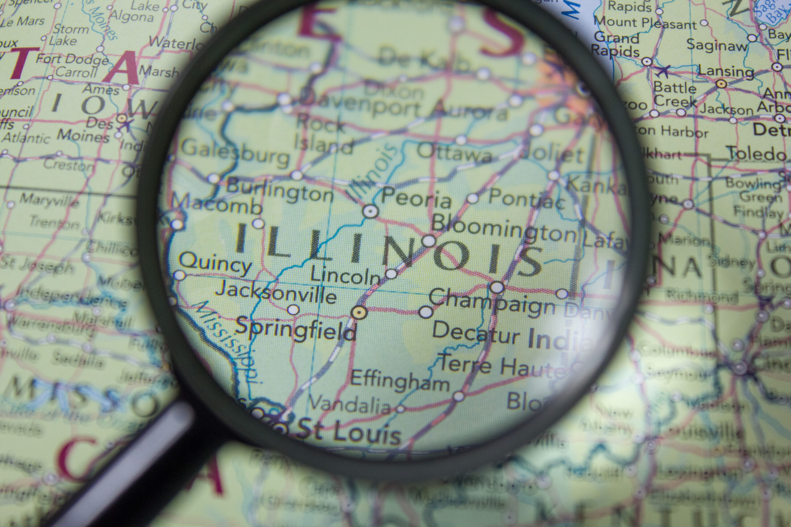 American state Illinois on the map of the world or atlas.