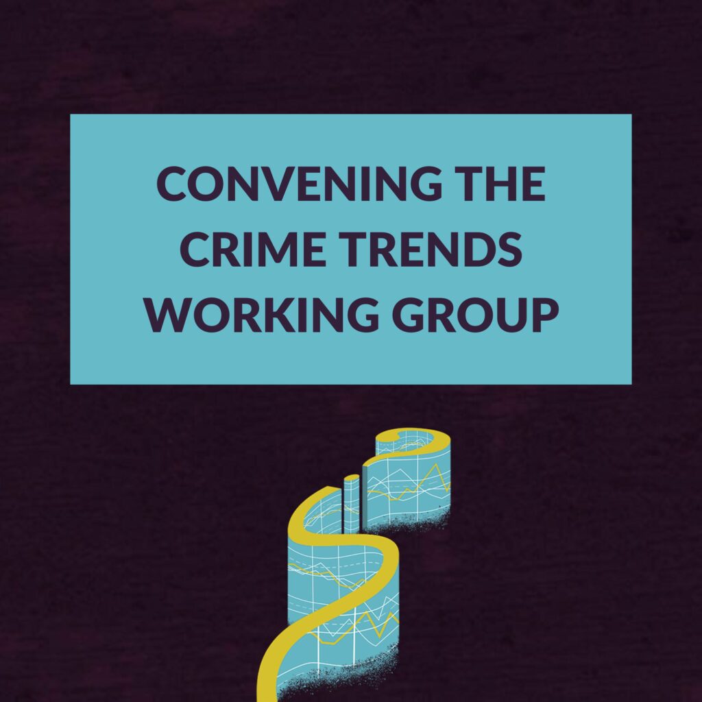 Illustration of a path that ends in a question mark with text, "Convening the Crime Trends Working Group"