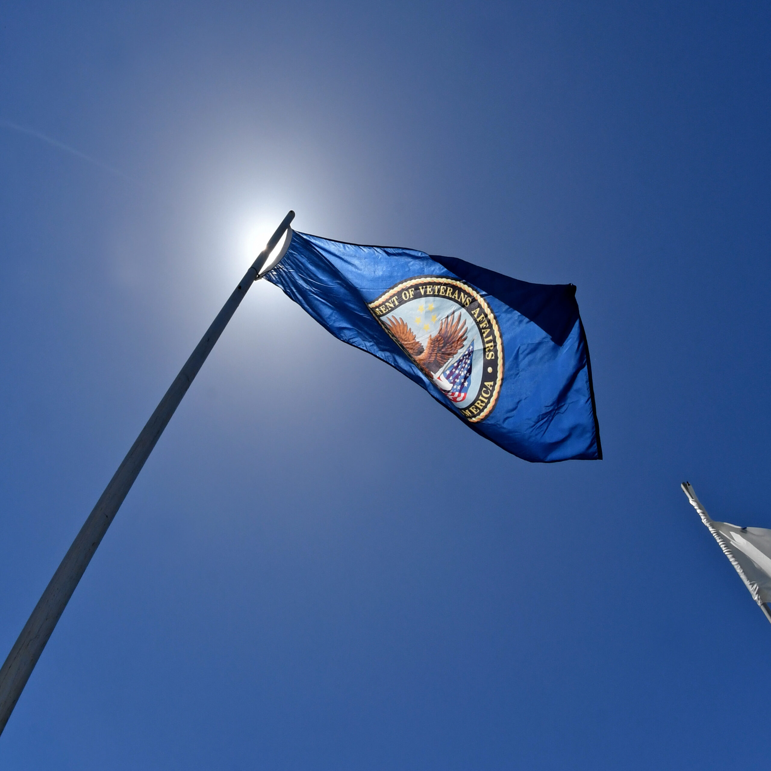 Backlit Department of Veterans Affairs Flag, Golden Gate National Cemetery, San Bruno, California